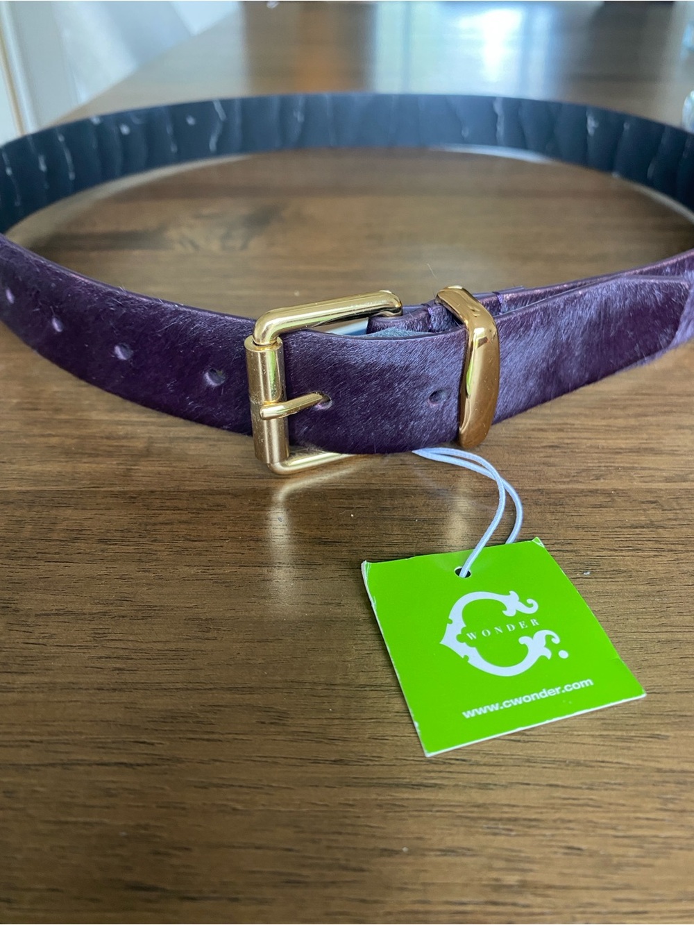 C. Wonder Plum Haircalf Belt with Gold Buckle Size M NWT w/ Defect❗️